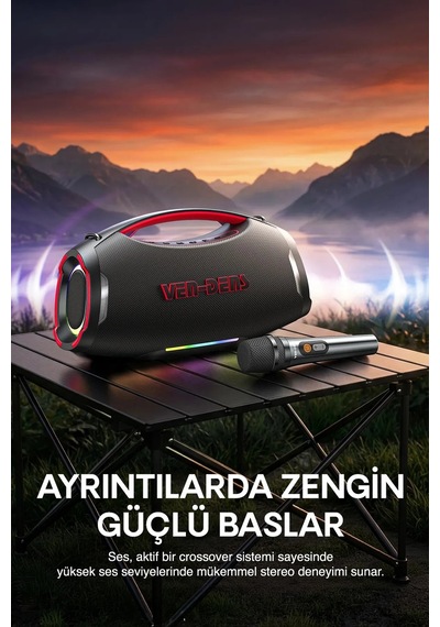 Ven-dens Vd-spk027s 240 W Bluetooth 5.3 Taşınabilir Karaoke Hoparlörü, 12000 Mah Batarya, Siyah