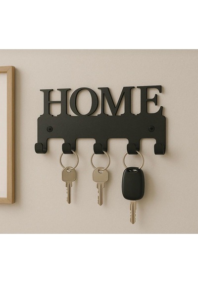 Lunoart Home Yazılı Metal Anahtarlık Askısı Duvar Tipi Anahtar Organizer Siyah
