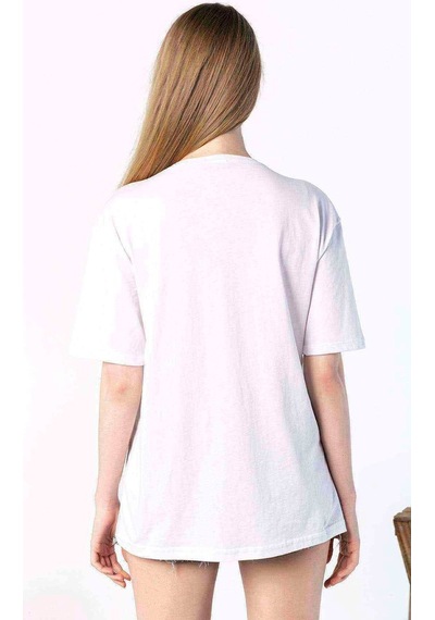 Kadın Oversize Ekose Ayıcık Baskılı Tshirt (534304627)