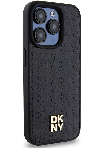 Apple Uyumlu iPhone 15 Pro Kılıf Dkny Lisanslı M-safe Şarj Özellikli 3d Yazılı Repeat Pattern Kapak Siyah