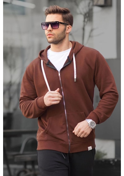 Madmext Acı Kahve Fermuarlı Kapüşonlu Sweatshirt 6161-acı Kahverengi Acı Kahverengi