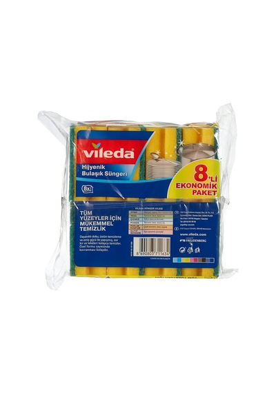 Vileda 141127 Oluklu Bulaşık Süngeri, Yeşil, 8 Parça