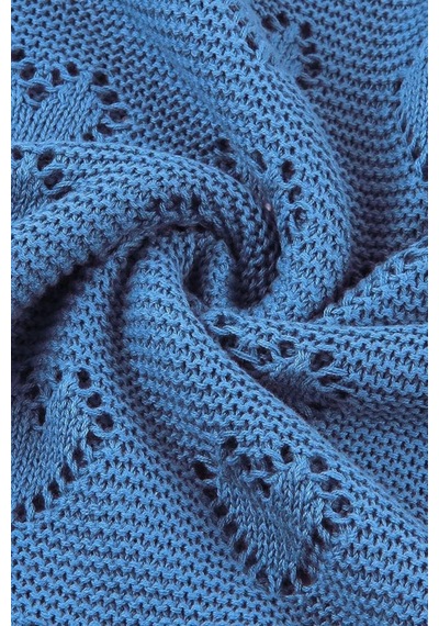 Kız Ve Erkek Bebek Için Triko Örgü Bebek Battaniyesi 90cm X110cm Basic Kalpler Mavi Mavi
