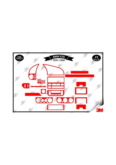 Bmw E 36 1991-1998 Torpido Konsol Trim Göğüs Maun Kaplama Set 23 Parça Kırmızı