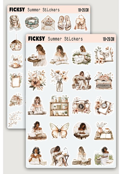 Boho Tarzı İlkbahar Yaz Sticker Seti - 50 Adet Etiket Çıkartma Diğer