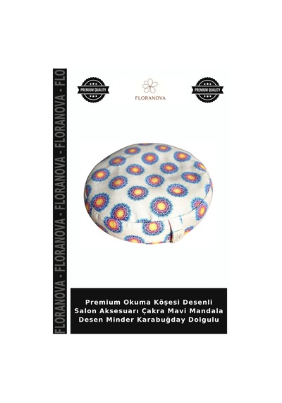 Premium Okuma Köşesi Desenli Salon Aksesuarı Çakra Mavi Mandala Desen Minder Karabuğday Dolgulu