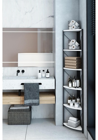 6 Raflı Köşe Metal Banyo Rafı Şampuanlık Deterjanlık Çok Amaçlı Raf 180 Cm Beyaz