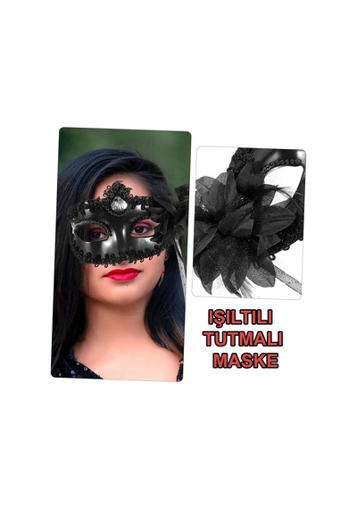 Siyah Işıltılı Tutmalı Fotoğraf Çekimi Maskesi 18x29 Cm Diğer