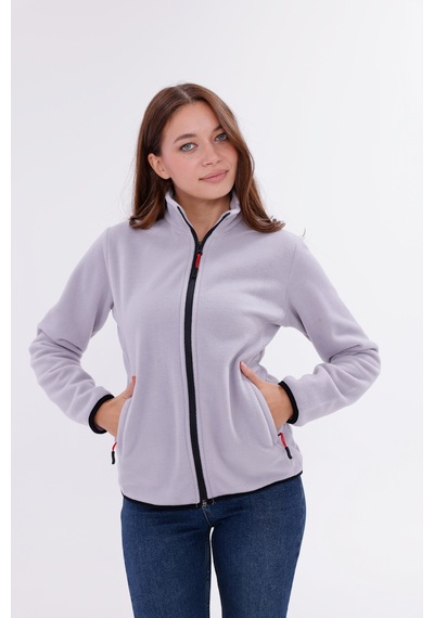 Monox Kadın Slim Fit Tam Fermuarlı Polar Ceket Gri