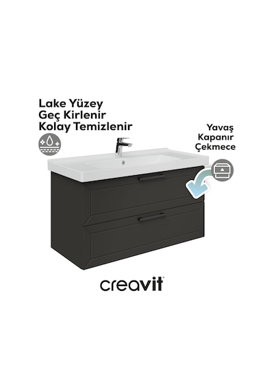 Creavit D20 100 Cm İki Çekmeceli Lavabo Dolabı Antrasit Lake Antrasit