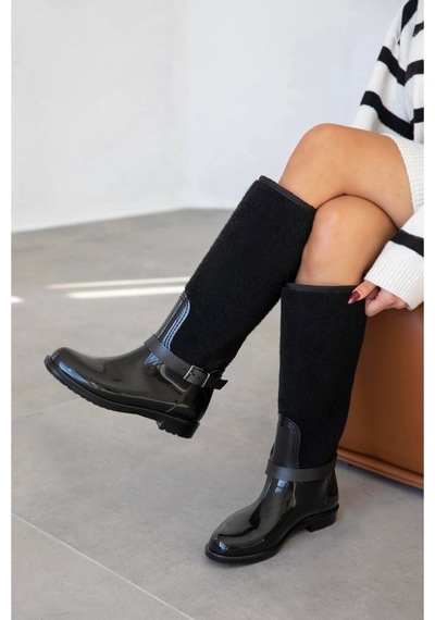 Wolk Shoes Siyah Kaşe Kemerli Kadın Yağmur Çizmesi Siyah - 47642057 siyah