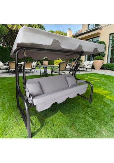 Süngersiz Tenteli Salıncak Kumaş Seti 3kişilik 164x47 Cm Süngersiz Lüx Panama Açık Gri