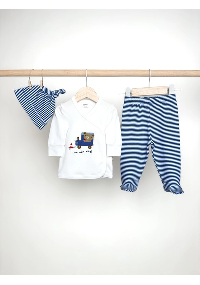 Sezgibaby 3lü Erkek Bebek Zıbın Seti Mavi