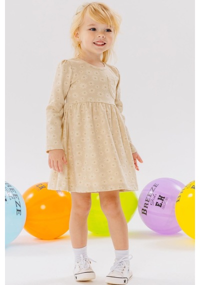 Breeze Kız Çocuk Uzun Kollu Elbise Cepli Çiçek Desenli 1.5-5 Yaş, Krem-krem Krem