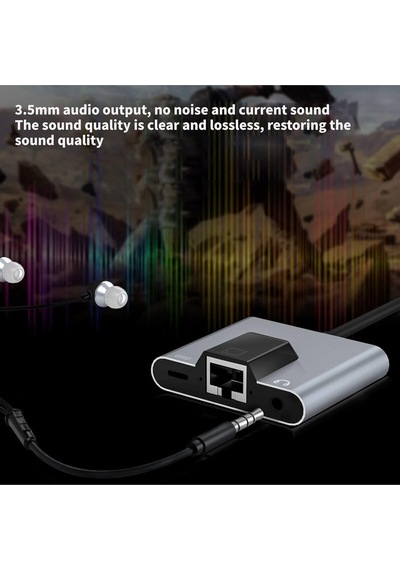 3 İn 1 Lightning & Type-c Ethernet Adaptörü Rj45, Aux, Şarj Desteği