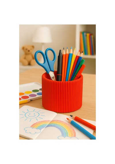 Özel 3d Baskı Ayrılabilir 4 Bölmeli Kalemlik Masa Vb. Kalemliği Çapı: 8,5 Cm X Yükseklik: 8 Cm Kırmızı