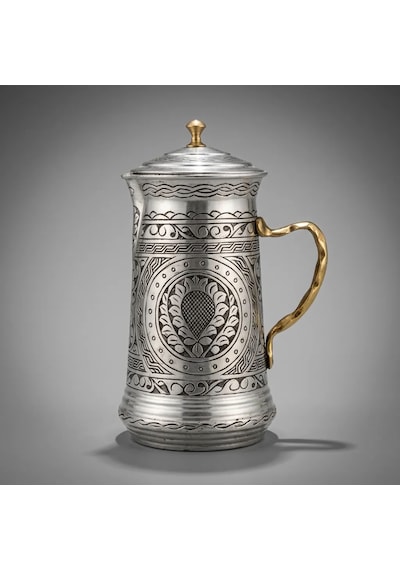Aura Copper 2 Litre Kapaklı Kalaylı Bakır Sürahi Ağır El İşlemeli