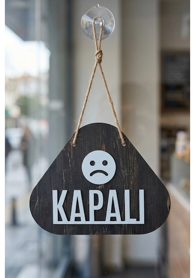 Ahşap Lazer Kesim Emoji Figürlü Açık-kapalı Tabelası - Rebap Ahşap