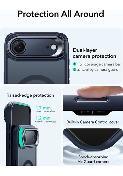 Esr Apple Uyumlu iPhone 17 Air Classic Hybrid Magsafe Standlı Kılıf - Kamera Kontrol Buton - Buzlu Mavi Buzlu Mavi