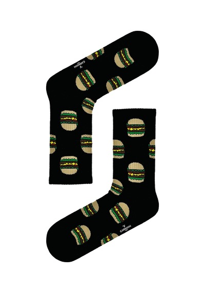 Carnaval Socks Siyah Hamburger Desenli Tenis Çorap Renkli Çok Renkli