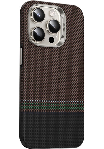 Apple Uyumlu iPhone 15 Pro Max Kılıf Magsafe Şarj Özellik Karbon Fiber Benks Prestige Armorpro Kevlar Kapak Gold
