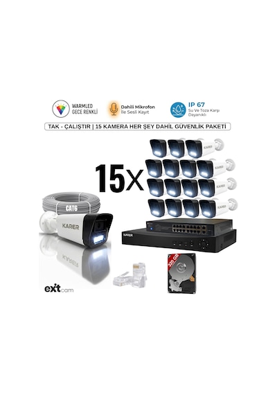 15'li Ip-poeli-5mp-sesli -gece Renkli- Su Geçirmez- Full Hd-320gb-güvenlik Kamera Seti