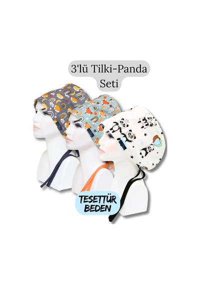 Tesettür Beden 3lü Tilki Panda Seti Antrasit Tilki Turkuaz Tilki Panda Cerrahi Bone Renkli