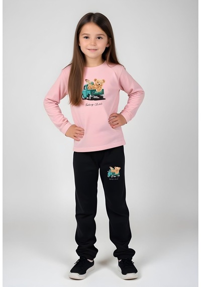 Fyk Kids Kız Çocuk Baskılı Bel Detayı Lastikli Alt-üst Pijama Takımı Pembe