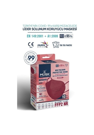 Musk  Ffp2 Maske Bordo Renk 10 Adet