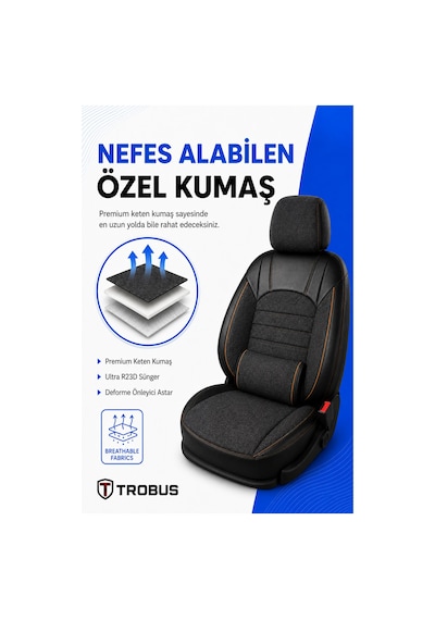 Levante Serisi Bel Destekli Keten Füme Turuncu Üniversal Koltuk Kılıfı Tam Set