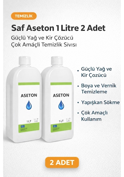 Saf Aseton 1 Litre 2 Adet Güçlü Yağ Ve Kir Çözücü Çok Amaçlı Temizlik Sıvısı