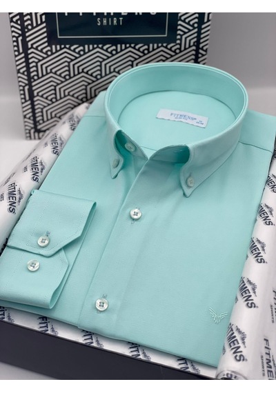 Slim Fit Uzun Kol Pamuklu Hediye Kutulu Kolay Ütülenebilir Erkek Gömlek Fs-002225 - Mint-2661