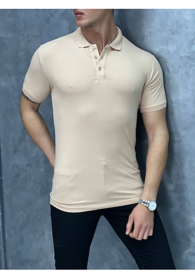 Modefendi Slim Fit Polo Yaka Pamuklu Tshırt Bej