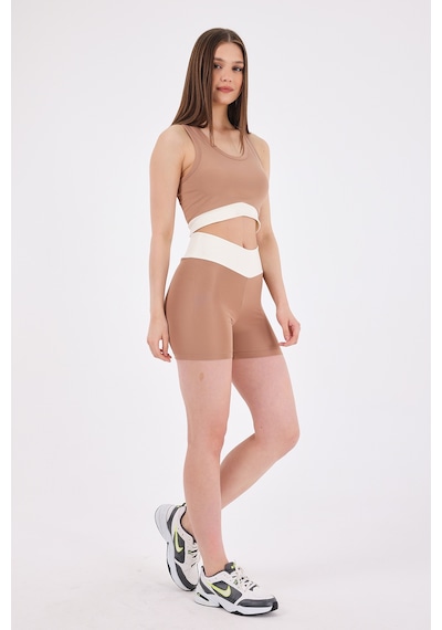 Scorp Sense Kadın Spor Büstiyer Kısa Biker Tayt Takımı Bej STANDART