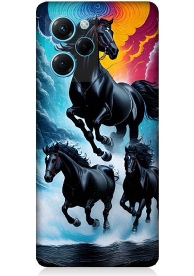 Xiaomi Poco X5 Pro Uyumlu Siyah Atlar Desenli Silikon Kılıf