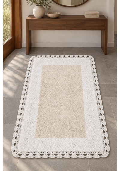 Alanur Bodrum Tufting Cotton Pamuklu El Işi Örgülü Paspas 108 70 X 120 Cm Beyaz - Ekru