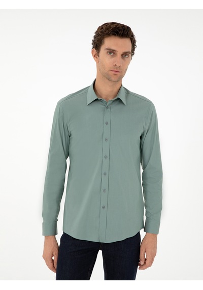 Cacharel Mint Slim Fit Uzun Kollu Gömlek Yeşil