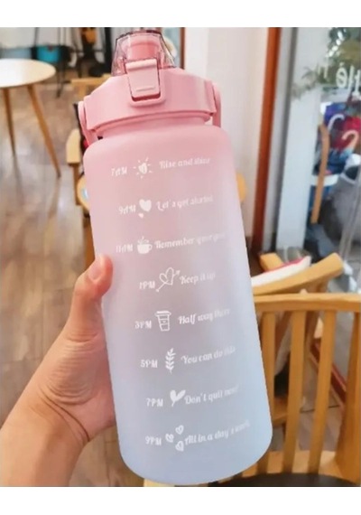 Motivasyon Matara 2000 Ml Suluk, Su Şişesi - Bpa Içermez Motivasyonel Matara Açık Kırmızı - Buz Mavisi