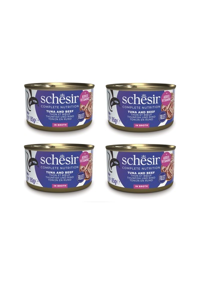 Schesir Ton Ve Sığır Etli Tam Ve Dengeli Broth Pişirme Suyunda Kedi Konservesi 85 Gr. X 4 Adet