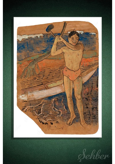 Paul Gauguin "balta Taşıyan Adam" Eserinin Kanvas Reprodüksiyonu Dikey Tablo Tekli 3572