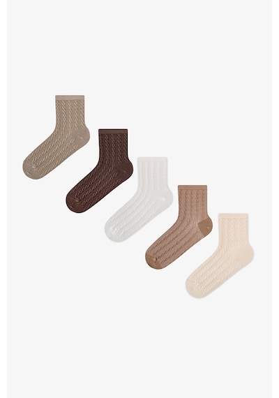 Penti Geometric Jacquard 5li Soket Çorap Kahve
