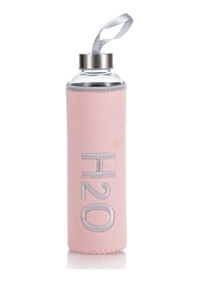 H2o Peluş Kılıflı Cam Matara 600 Ml Pembe