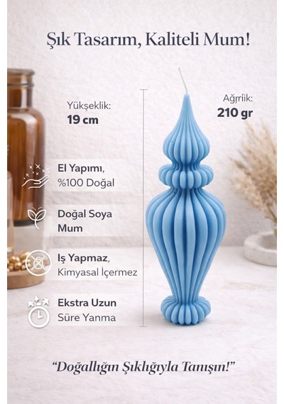 Dekoratif Lüks Soya Mum,el Yapımı Doğal Mum,uzun Yanma Süreli Modern Ev Hediyesi,ev Süsü Mavi 210 G Mavi
