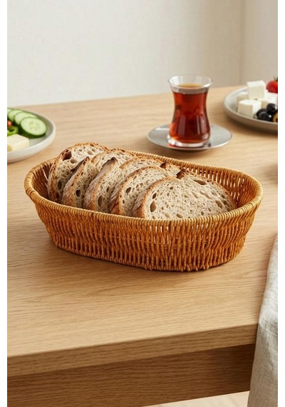 Digithome Oval Rattan Mini Ekmek Sepeti - Bb6063 Turuncu