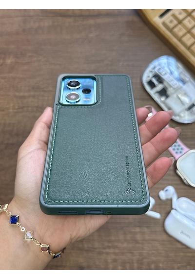 Samsung Galaxy Note 20 Ultra Uyumlu Premium Deri Dokulu Darbelere Dayanıklı Nazal Silikon Kılıf Haki
