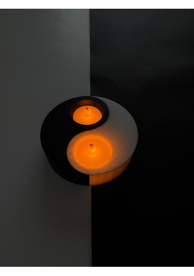 Yin Yang Mumluk Siyah Beyaz Çift Hazneli Led Tealight Dekoratif Mumluk