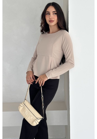 Noa & Noa Kadın Volanlı Dikiş Detaylı Premium Bluz Vücut Şekillendirici & Modern Kesim Bej