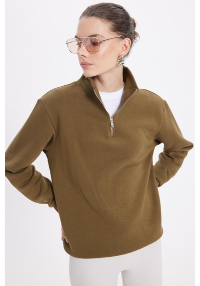 Tudors Kadın Relax Fit Rahat Kesim Pamuklu İçi Polarlı Yarım Fermuarlı Yeşil Dik Yaka Sweatshirt-42071 Yeşil Tudors Kadın Relax Fit Rahat Kesim Pamuklu İçi Polarlı Yarım Fermuarlı Yeşil Dik Yaka Sweatshirt-42071 Yeşil