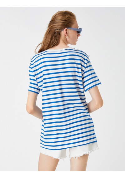 Koton Oversize Basic Tişört Mavi Çizgili 2spk10001uk Mavi