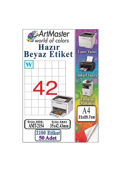 A4 Hazır Beyaz Etiket 35x42.43 Mm 42 Li 50 Sayfa 1 Paket Kendinden Yapışkanlı Fotokopi Lazer İnkjet Kağıdı Yazıcılar